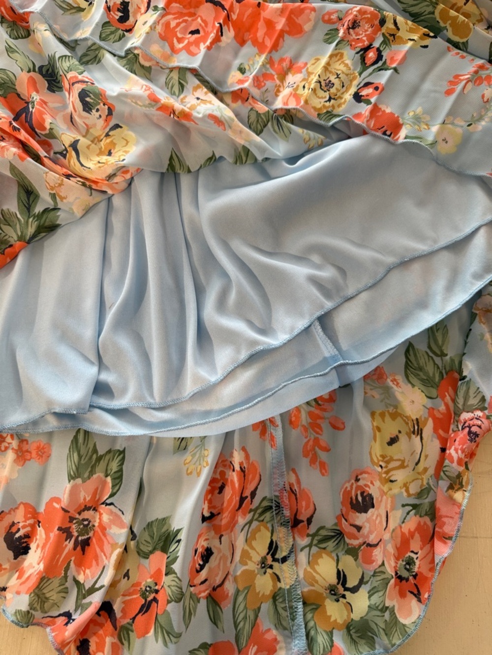 B Darlin Light Blue Floral Halter Maxi Dress with Coral & Yellow Blooms - Picture 13 of 13